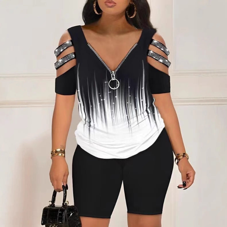 Damen Figurbetontes Oberteil mit schickem Reißverschluss und Cut-Out-Details R&B