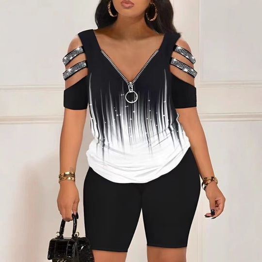 Damen Figurbetontes Oberteil mit schickem Reißverschluss und Cut-Out-Details R&B