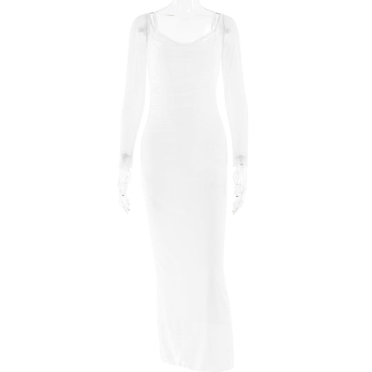 Damen Elegantes Maxikleid mit transparenten Ärmeln R&B