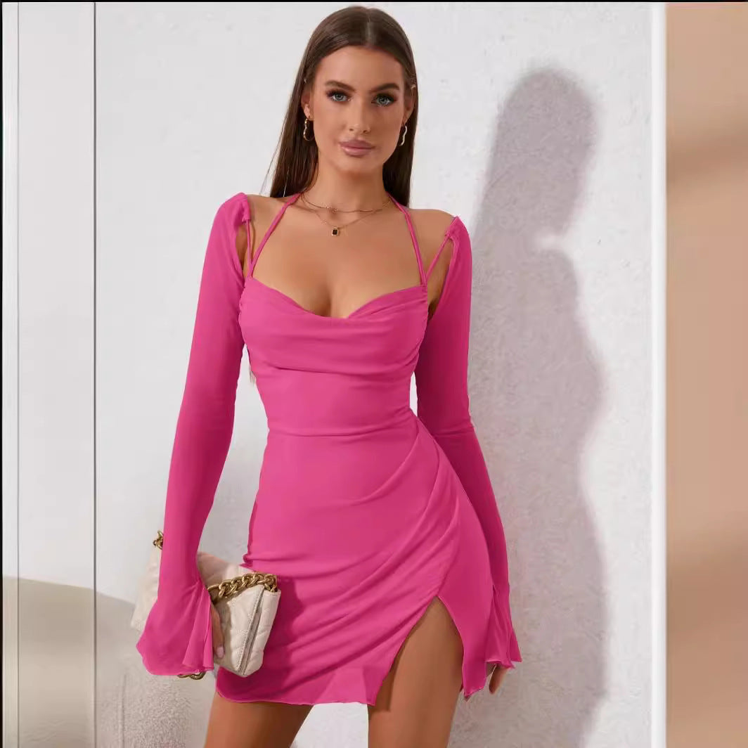 Damen Figurbetontes Kleid mit raffiniertem Langarm-Design und stilvollen Cut-Outs R&B