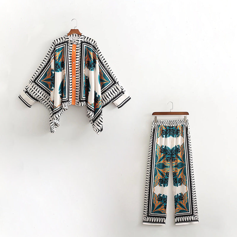 Damen weite Palazzo-Hose mit auffälligem grafischen Muster R&B