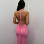 Damen Elegantes Maxikleid mit verstellbaren Spaghetti-Trägern und raffiniertem Kordelzug R&B