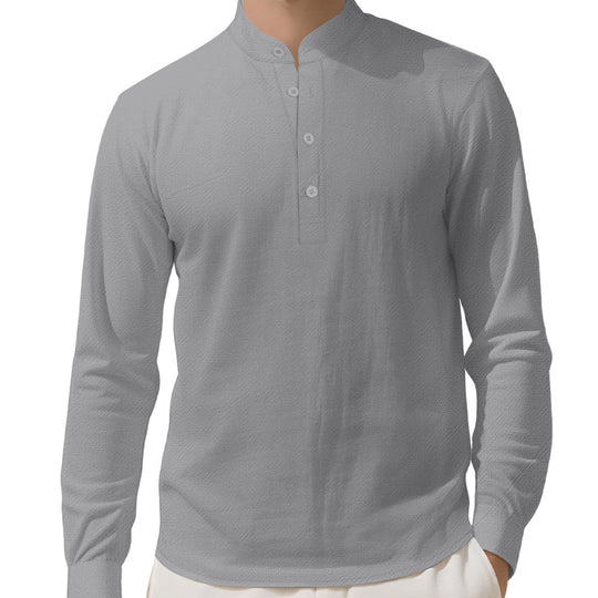 Herren nan Nehru-Kragen-Henley aus Baumwollstretch mit verdeckter Knopfleiste und schmaler Passform R&B