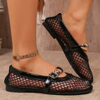 Damen Ballerinas mit Netzdesign und dekorativer Schnalle R&B