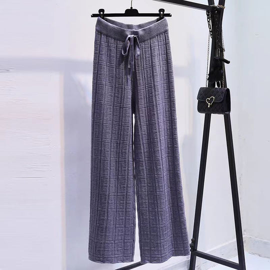 Damen Weit geschnittene Leinenhose mit elastischem Bund und gestreiftem Design R&B