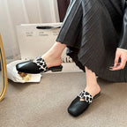 Damen Offene Mules mit modischem Knoten-Design und tierischem Muster R&B