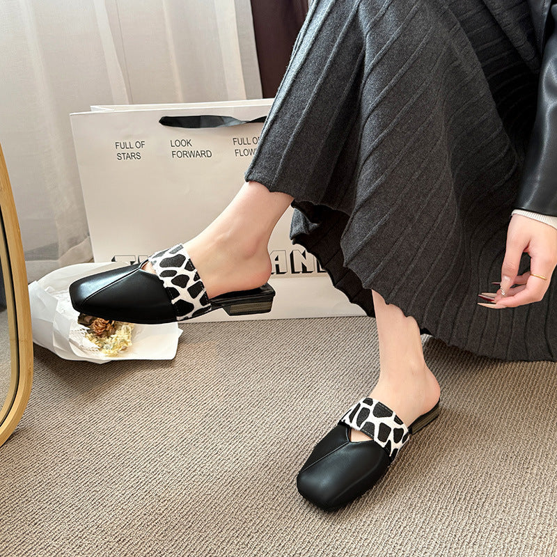 Damen Offene Mules mit modischem Knoten-Design und tierischem Muster R&B