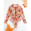 Damen Langarm-Badeanzug mit floralem Design und herausziehbarem Reißverschluss R&B