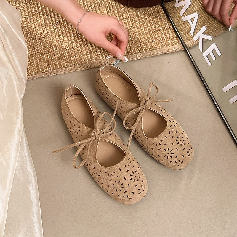 Damen Ballerinas mit luftigem Lochmuster und bequemem Schnürdesign R&B