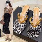 Damen Elegante Slingback Sandaletten mit tierischem Muster und Schmuckdetails R&B