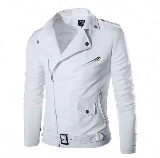 R&B | Herren Echtes Leder Bikerjacke mit Asymmetrischem Reißverschluss