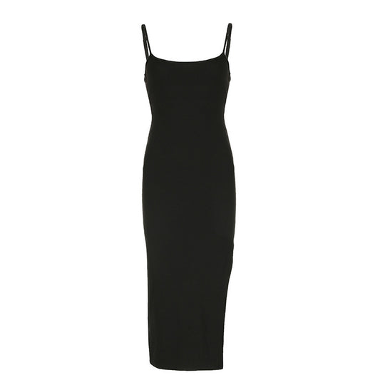 Damen elegantes, figurbetontes Midi-Kleid mit feinen Spaghettiträgern R&B