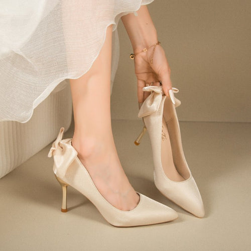 Damen elegante Spitzen-Pumps mit modischem Schleifenakzent R&B