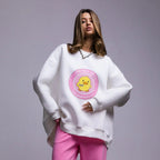 Damen lässiger Sweatshirt mit kontrastivem Druck R&B