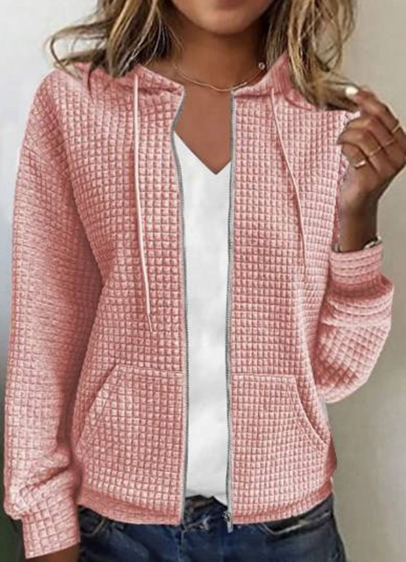 Damen nan gesteppte Kapuzenjacke mit Waffelstruktur, durchgehendem Reißverschluss und Kängurutaschen R&B