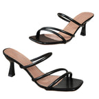 Damen nan minimalistische Sandalette mit drei schmalen Riemen, quadratischer Zehenform und femininem Trichterabsatz R&B
