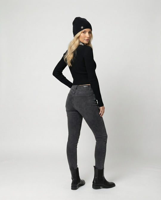 Figurbetontes Damen Langarmshirt Kurz Rundhals Koreanischer Stil Slim Fit Weich