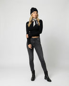 Figurbetontes Damen Langarmshirt Kurz Rundhals Koreanischer Stil Slim Fit Weich
