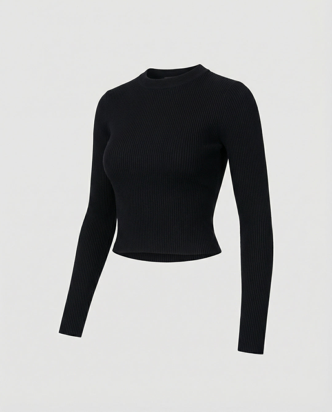 Figurbetontes Damen Langarmshirt Kurz Rundhals Koreanischer Stil Slim Fit Weich