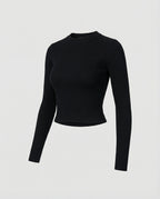 Figurbetontes Damen Langarmshirt Kurz Rundhals Koreanischer Stil Slim Fit Weich