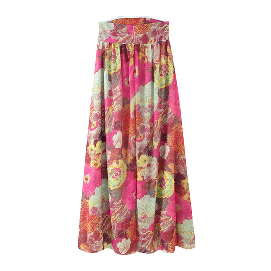 Damen Maxi-Rock mit floralem Design und elastischem Bund R&B