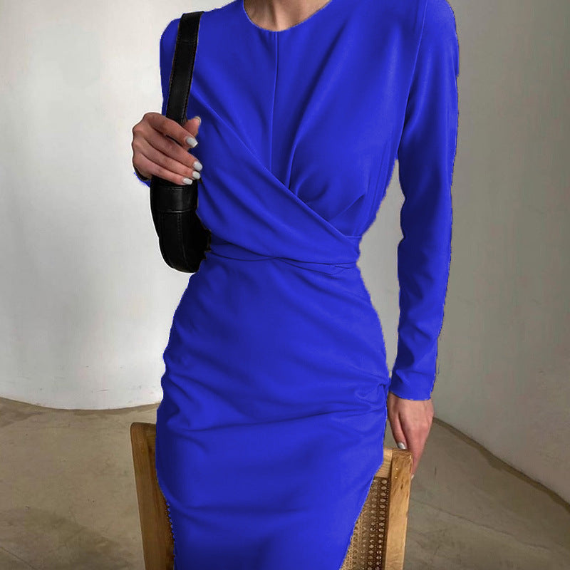 Damen Elegantes Wickelkleid mit langem Arm und fließendem Schnitt R&B