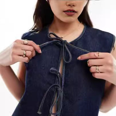 Damen Denim Bustier-Weste mit Schnürung