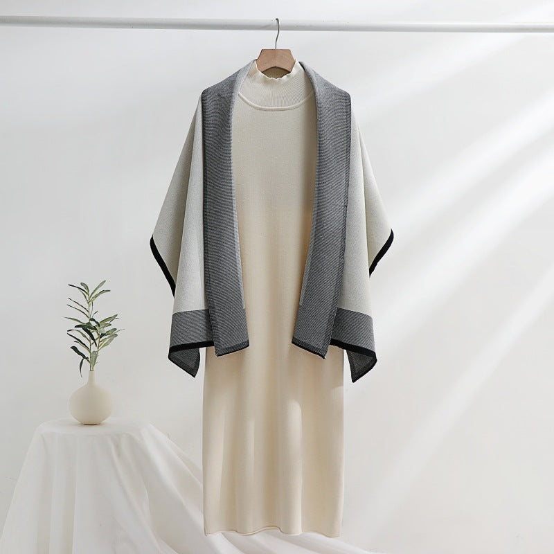 Damen Strickkleid mit drapierter Strickjacke R&B