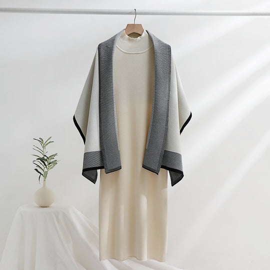 Damen Strickkleid mit drapierter Strickjacke R&B