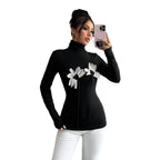 Damen Langarm-Bodysuit mit floralem Schnitt und hohem Kragen R&B