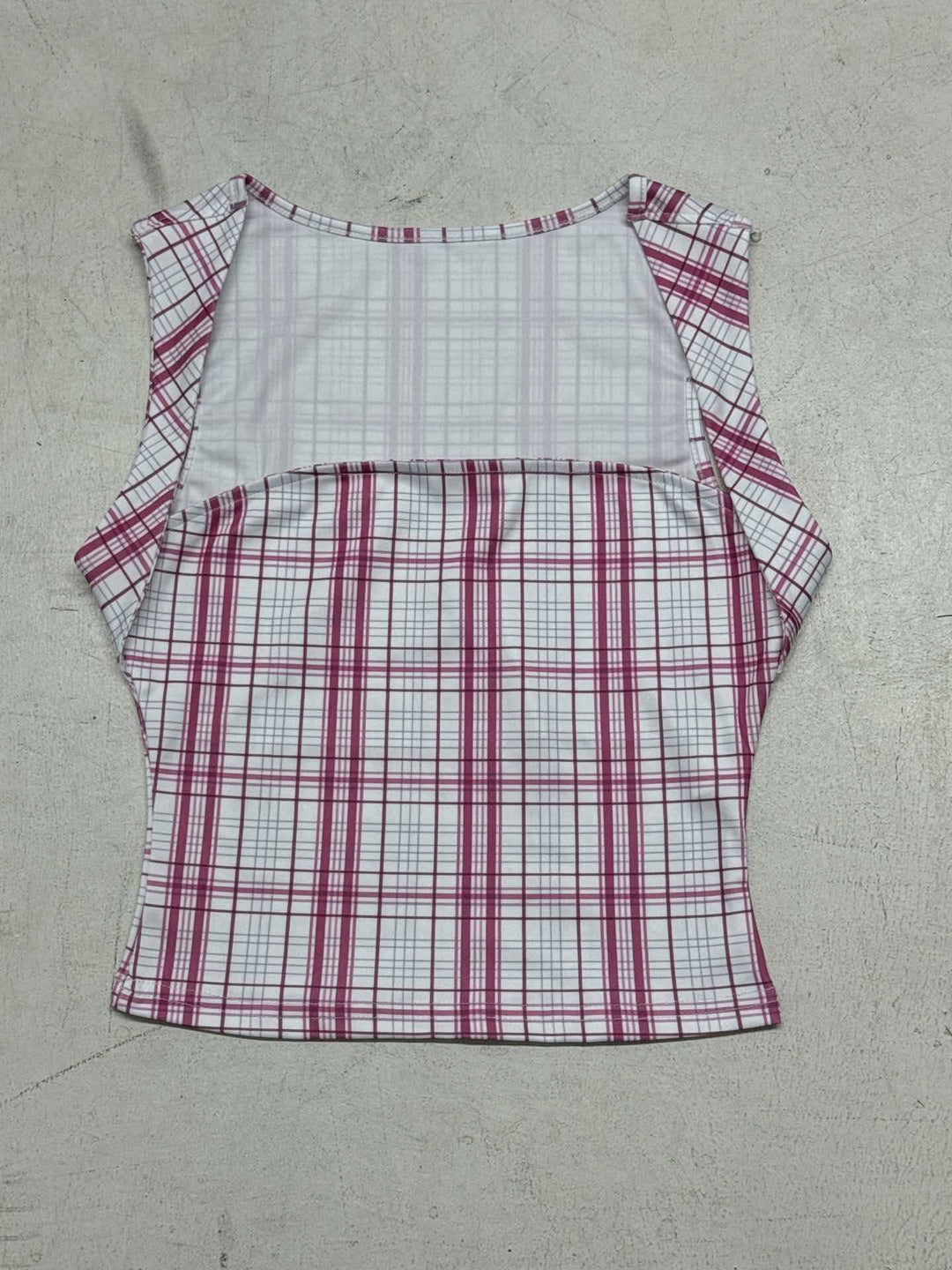 Damen figurbetontes Karo-Top mit elegantem Schnitt und transparenten Einsätzen R&B