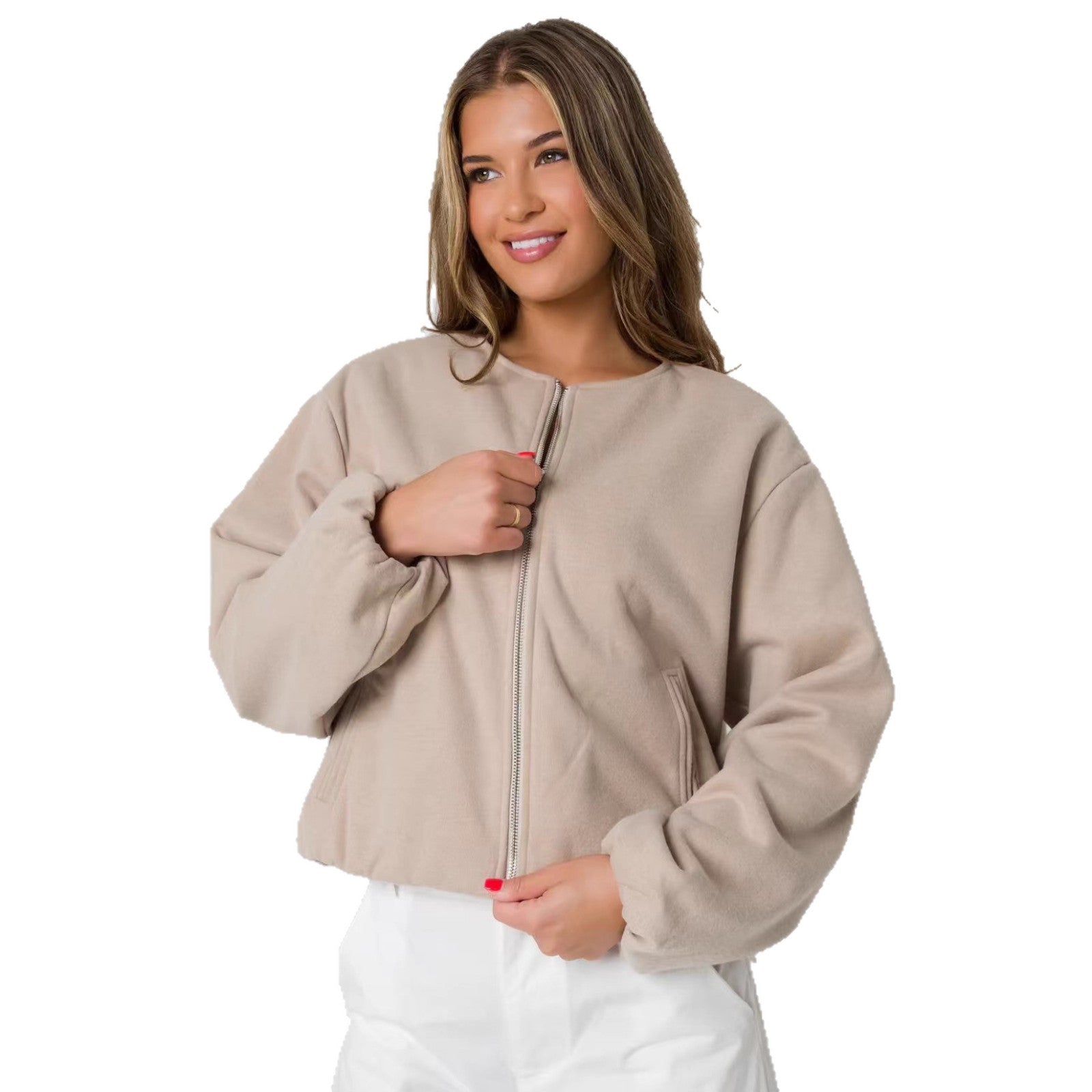 Damen Oversized Sweatjacke mit lässigem Schnitt und glänzender Oberfläche R&B