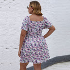 Damen Blütenmuster Freizeitkleid mit schmeichelndem V-Ausschnitt und luftigen Ärmeln R&B