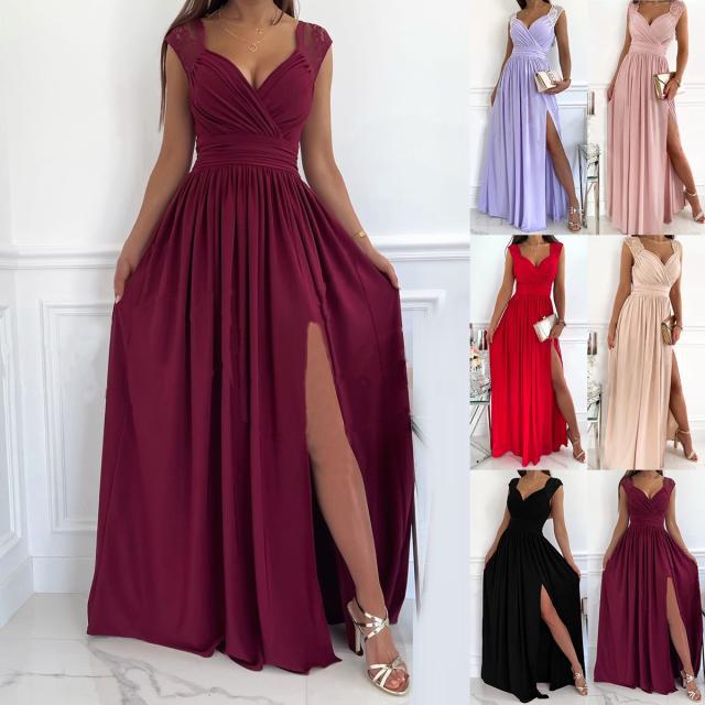 Damen Abendkleid mit Elegantem V-Ausschnitt und Rüschendetails R&B