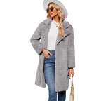 Damen Eleganter Kunstpelzmantel mit tiefem Kragen R&B