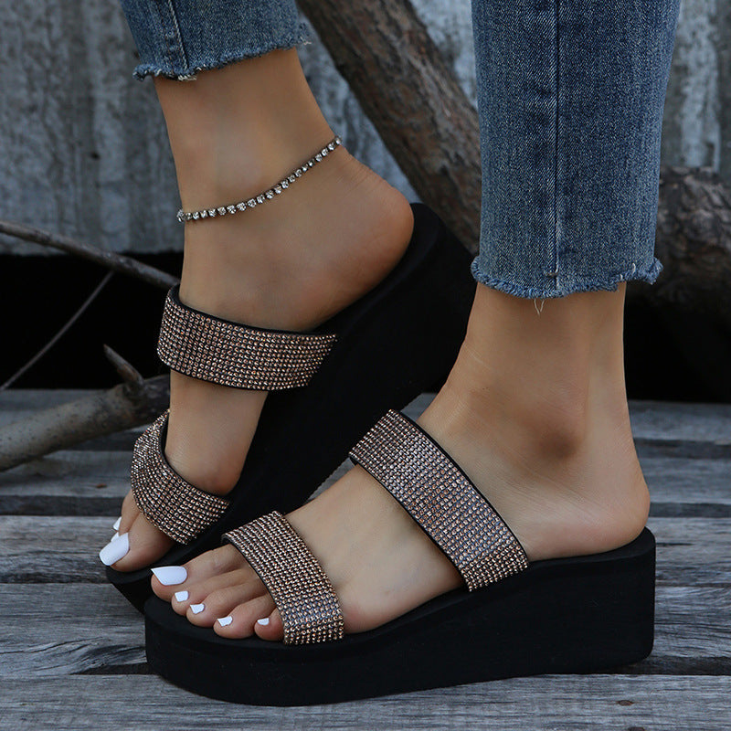 Damen modische Wedge-Sandalen mit funkelnden Strassdetails R&B