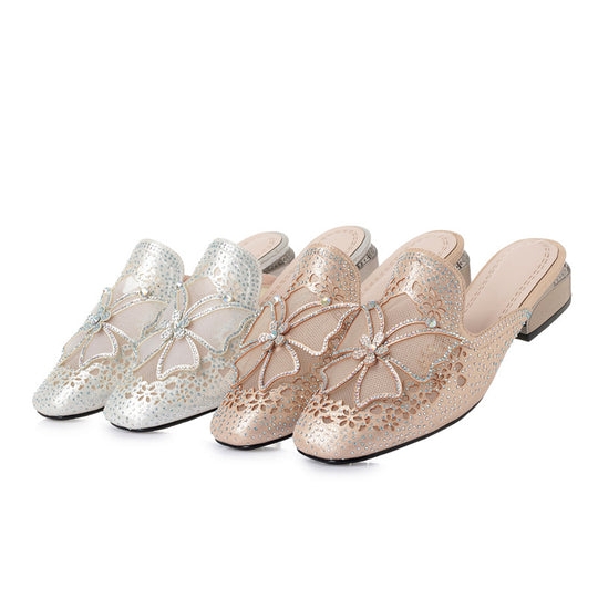Damen Mules mit funkelnden Strassverzierungen und elegantem Blütenakzent R&B