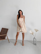 Damen lässiges Spaghettiträger-Kleid mit elastischem Bund und dekorativen Schleifen R&B