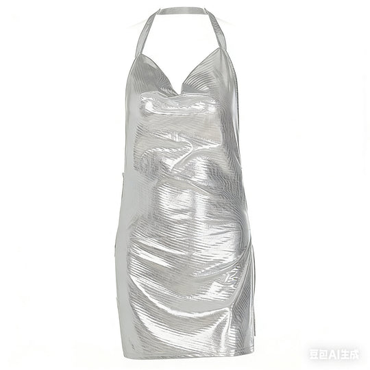 Damen Glänzendes Minikleid mit schulterfreiem Design und eleganten Drapierungen R&B