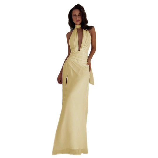 Damen Maxi-Kleid mit tiefem V-Ausschnitt und Wickeldesign R&B
