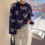 Damen Weicher Pullover mit romantischem Schleifenmuster R&B