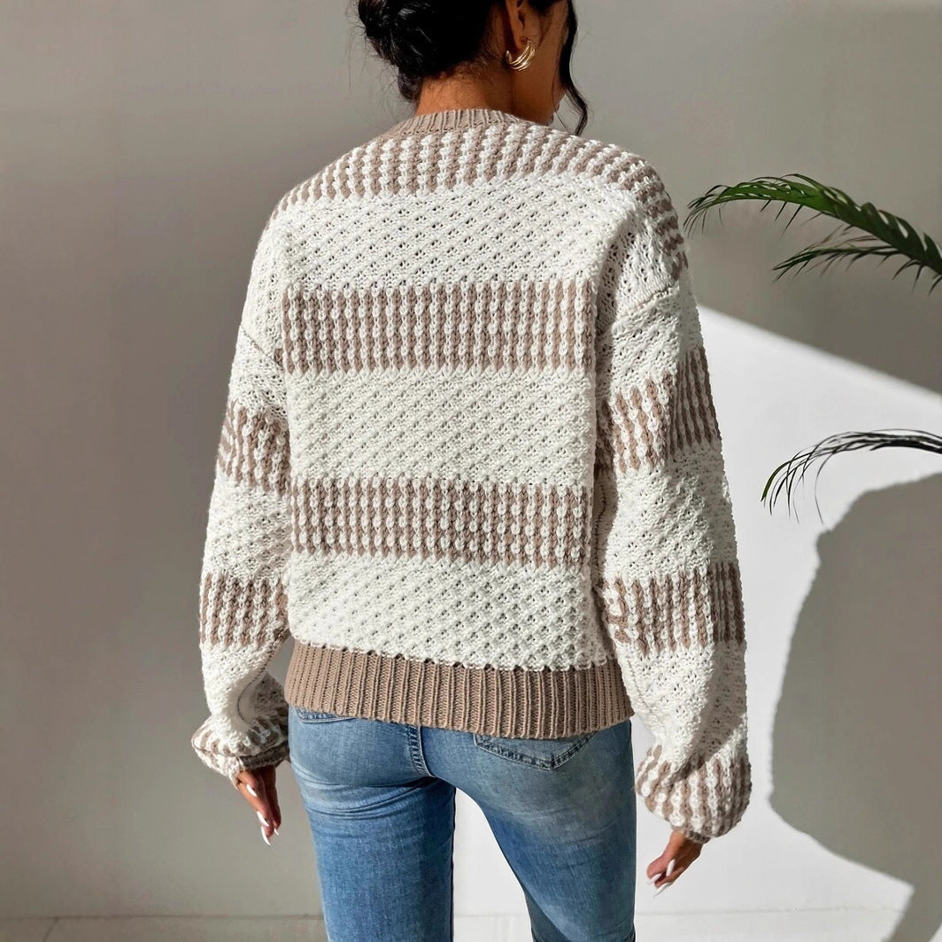 Damen Strickpullover mit strukturierter Oberfläche und modischen Streifen R&B