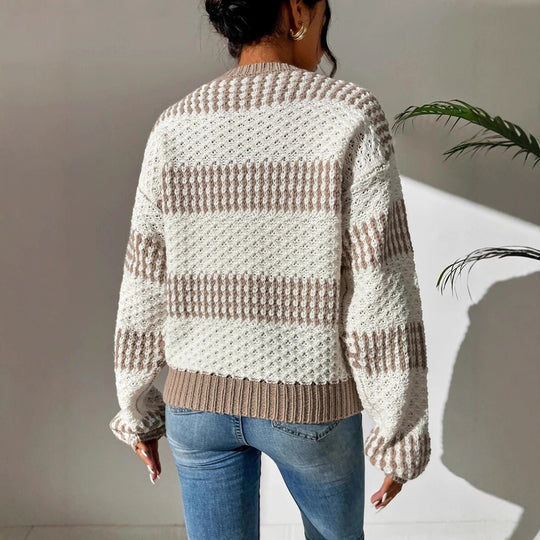 Damen Strickpullover mit strukturierter Oberfläche und modischen Streifen R&B
