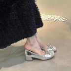 Damen elegante Ballerina-Schuhe mit glänzender Oberfläche und komfortablem Blockabsatz R&B