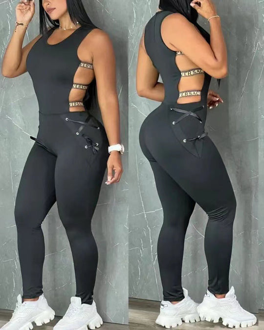 Damen Bodycon Jumpsuit mit Cut-Out-Details und modischem Gürtel R&B