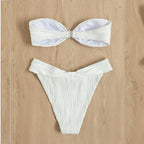 Damen Bandeau-Bikini mit modischer Raffung und hoch geschnittenem Slip R&B