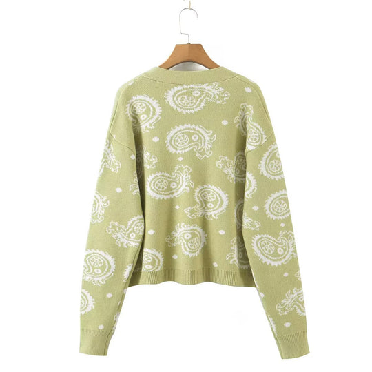 Damen Strickjacke mit V-Ausschnitt und floralen Mustern R&B