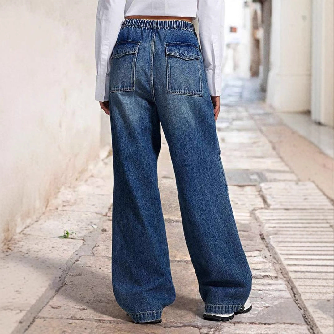 Damen Weite Denim-Hose mit elastischem Bund und lässigem Schnitt R&B