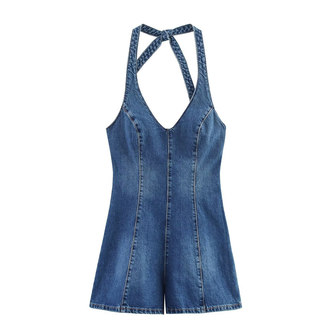Damen Jumpsuit aus Denim mit Kreuzträgern R&B