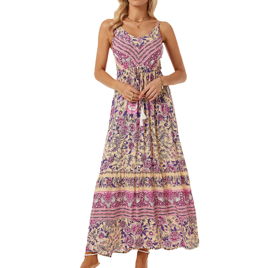 Damen Maxikleid mit elegantem floralem Motiv und verstellbarem Taillenzug R&B
